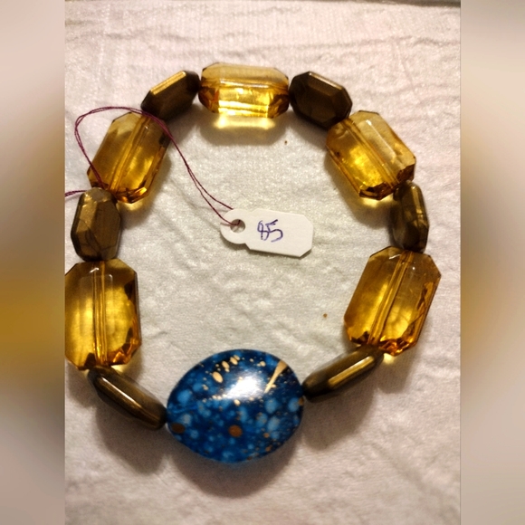 Artemis's Gems custom-made beaded bracelet with large gold and blue beads - Picture 1 of 5